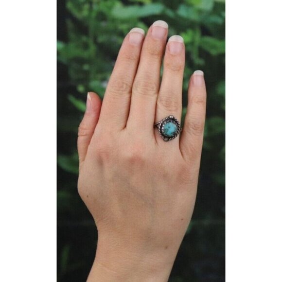 Sterling Silver Natural Turquoise Ring Size 7 1/4 - Picture 4 of 8